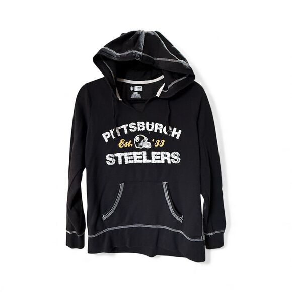 Pittsburg Steelers Hoodie Long Sleeves Distressed Lightweight Women's Medium NFL - Picture 1 of 6